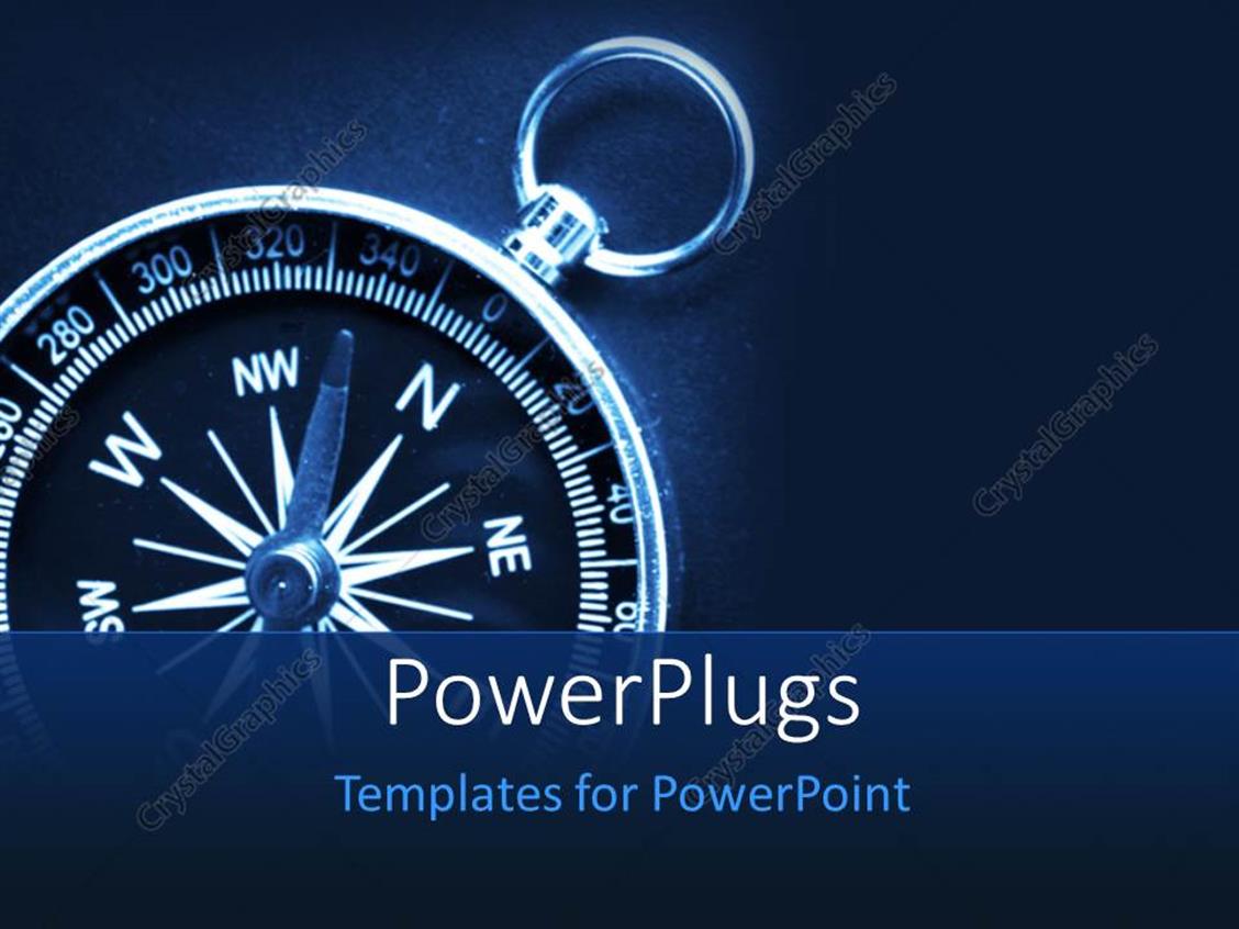 PowerPoint Template a compass with bluish background and place for