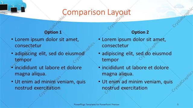 Comparison presentation slide layout