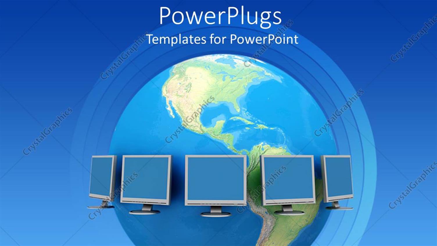 Featuring Computer Monitors Surround the Earth Globe Depicting Global Communication