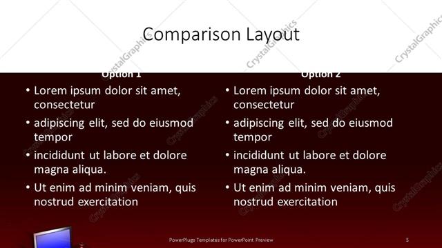 Comparison presentation slide layout