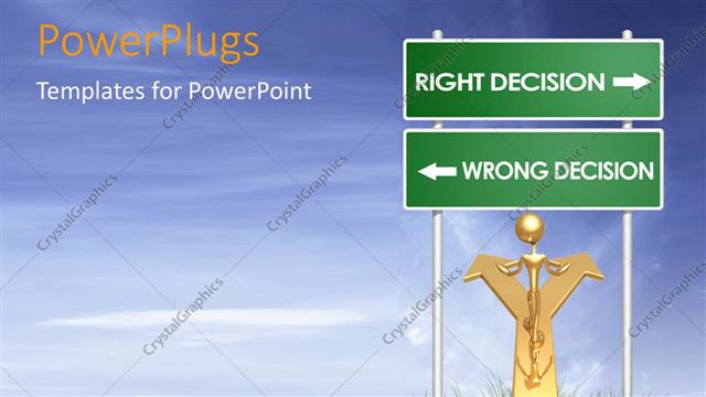  Presentation with decision - A number of signs with a person and bluish background