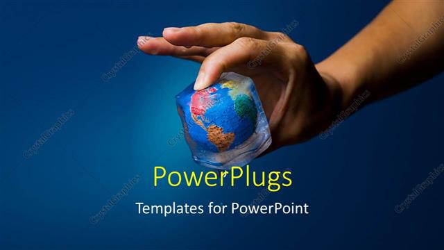  Presentation with global warming - A cube inside a hand with bluish background