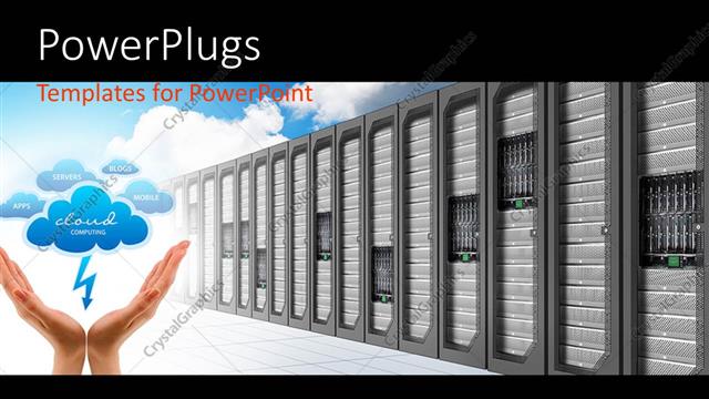  Presentation with servers - Cloud computing storage depiction with servers and human hand