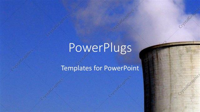  Presentation with corner - Concrete power plant with smoke in corner on blue background