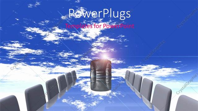  Presentation with conference table - Conference table with empty chairs over blue cloudy sky