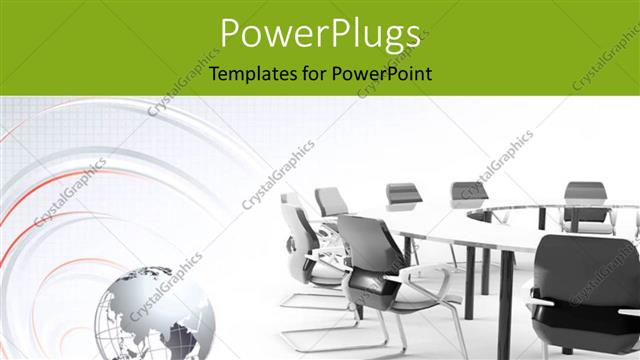  Presentation with chairs - Conference tables and chairs with chrome earth globe on white surface