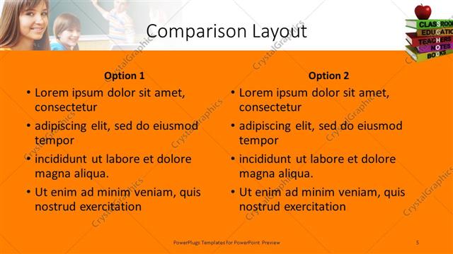 Comparison presentation slide layout