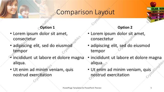 Comparison presentation slide layout
