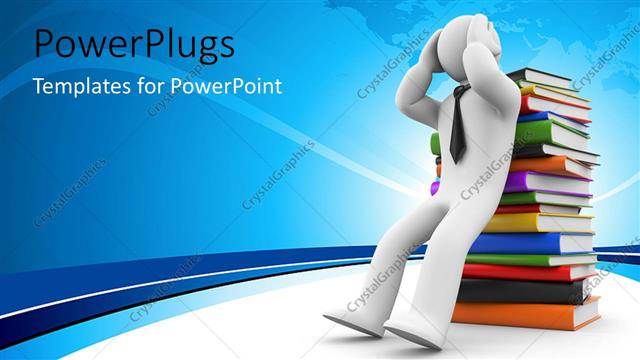  Presentation with information - A confused man with so many books and overload of information