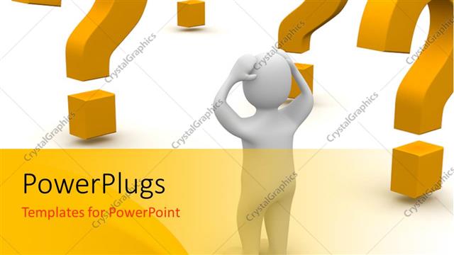  Presentation with question marks - Confused white figure surrounded by orange question marks