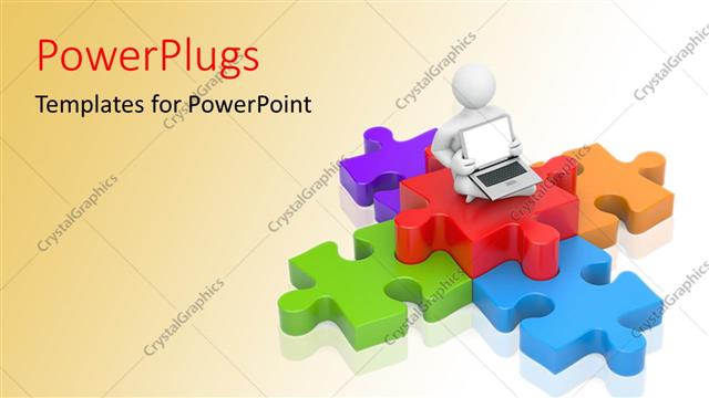  Presentation with connection - A person with a laptop and a number of puzzle pieces