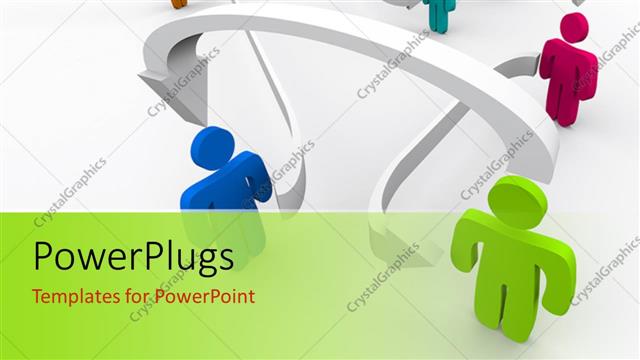  Presentation with arrows - Connectivity concept using several colored humanoids connected by arrows with white color