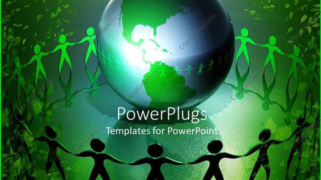  Presentation with green earth - Conservation, ecology, green living metaphor with people holding hands around Earth, green leaves