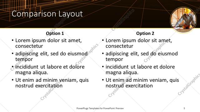 Comparison presentation slide layout