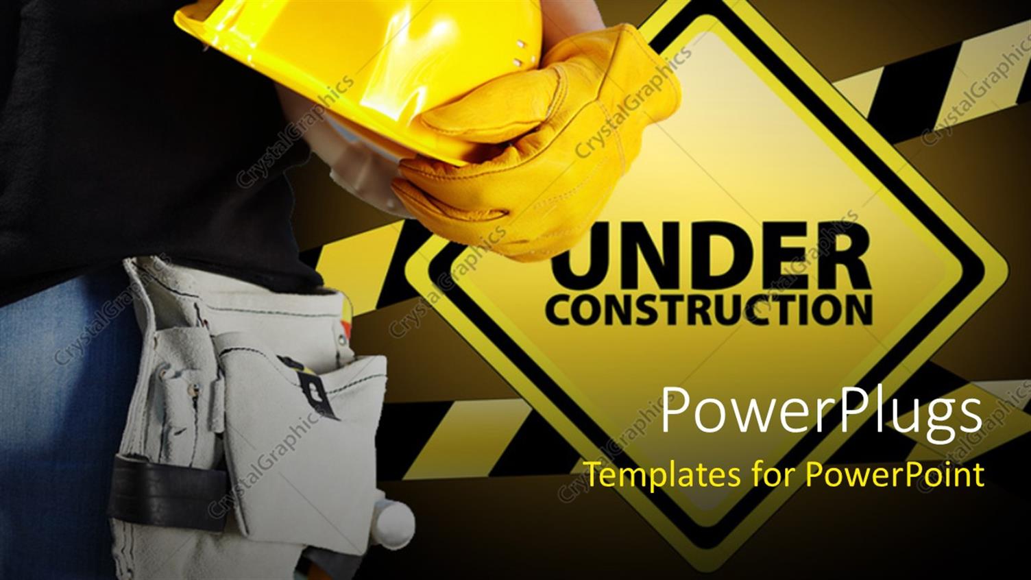Featuring a Construction Cap with a Glove and Yellowish Background