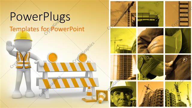  Presentation with construction - Construction concept with a collage and an engineer with a barrier