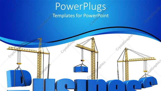  Presentation with construction cranes - Construction cranes building 3D business text on white background