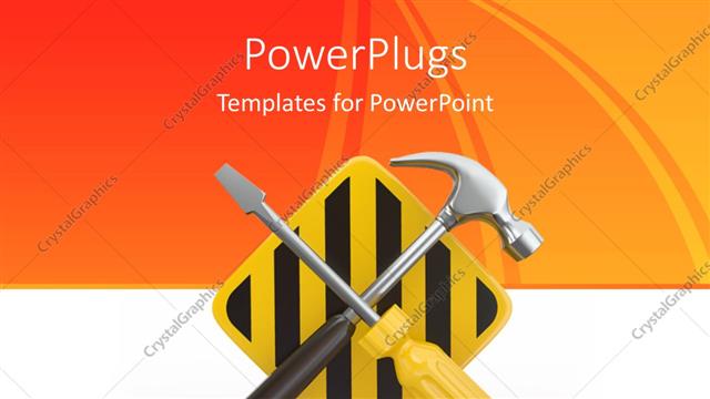  Presentation with construction tools - Construction sign with screwdriver and hammer on white background