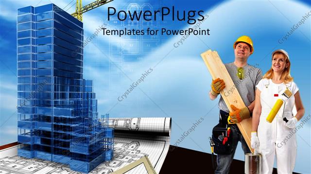  Presentation with building team - A construction team with the model of the building