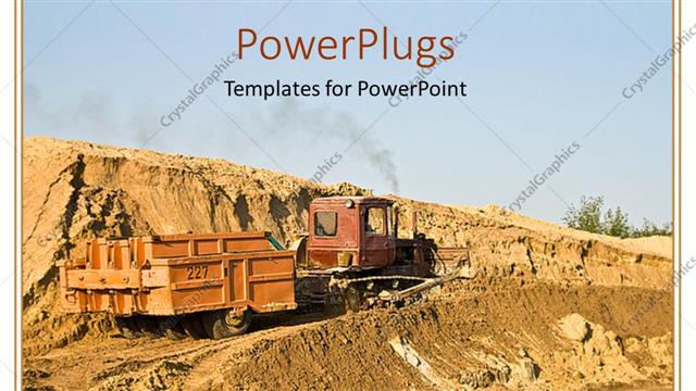  Presentation with dirt - Construction vehicle on a hill of dirt with clear blue sky