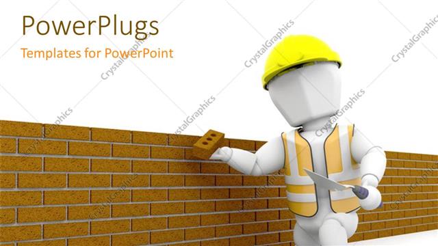  Presentation with wall - A construction worker building a wall with white background
