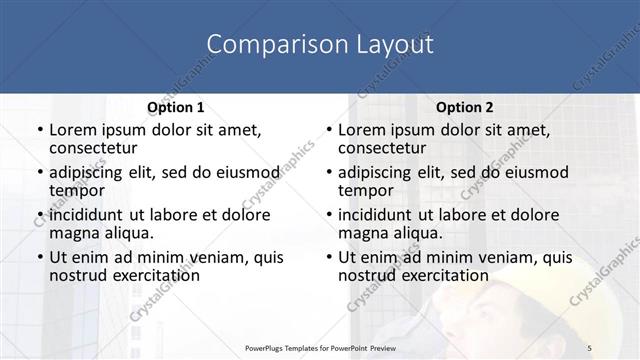 Comparison presentation slide layout