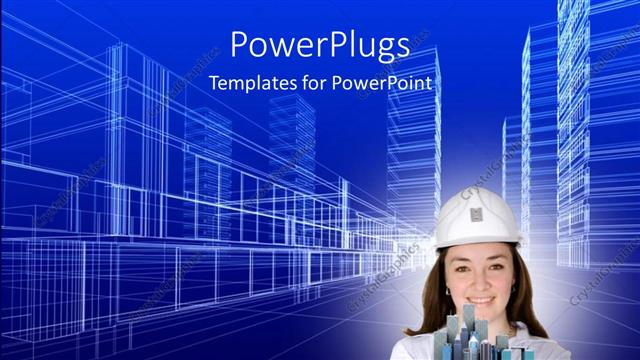  Presentation with construction design - A construction worker with the design and skyscrapers in background