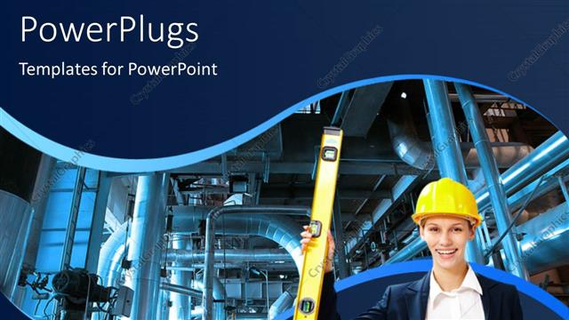  Presentation with cables - Construction worker with protective helmet over industrial power plant