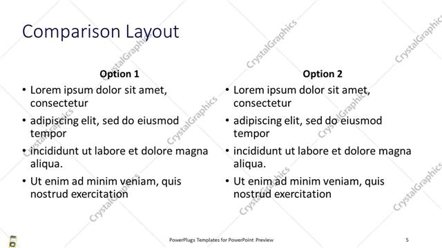 Comparison presentation slide layout