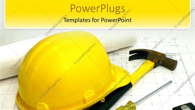  Presentation with hat - A construction worker's hat along with a hammer