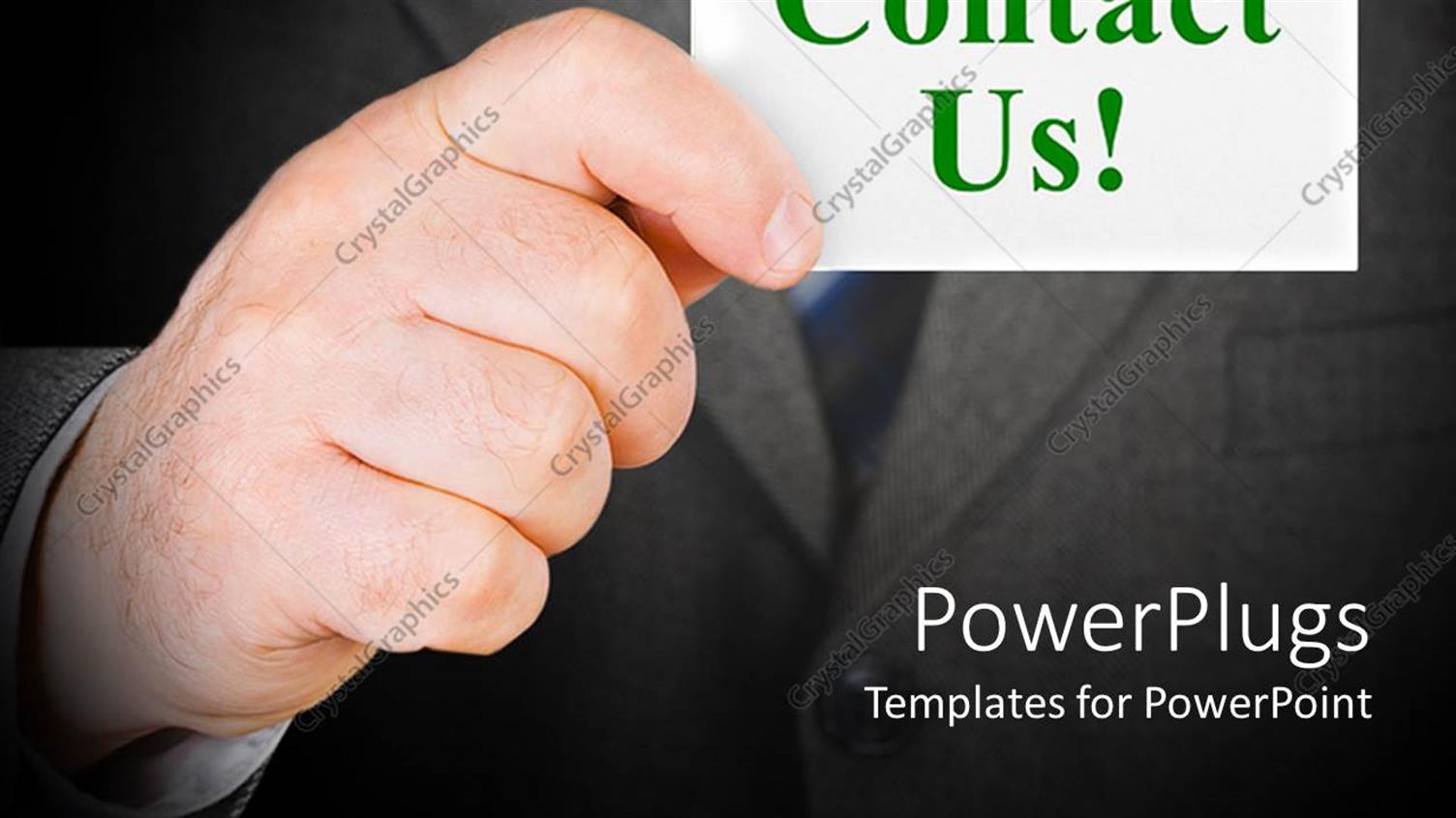Featuring Contact us Theme with Hand Holding Business Card, Suit Background