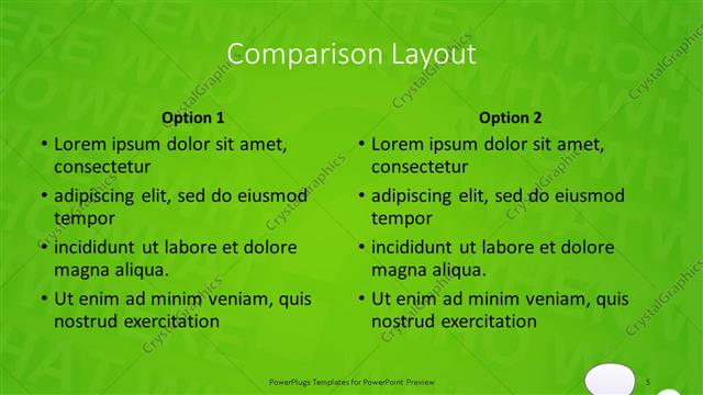 Comparison presentation slide layout