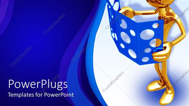  Presentation with white gold - Contemplative gold figure looking at blue folder with circles cut out on white background