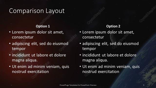 Comparison presentation slide layout