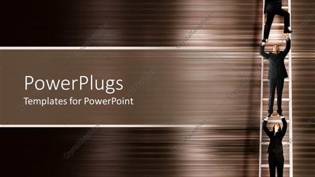  Presentation with climbing - Corporate ladder theme with three business people climbing, brown background