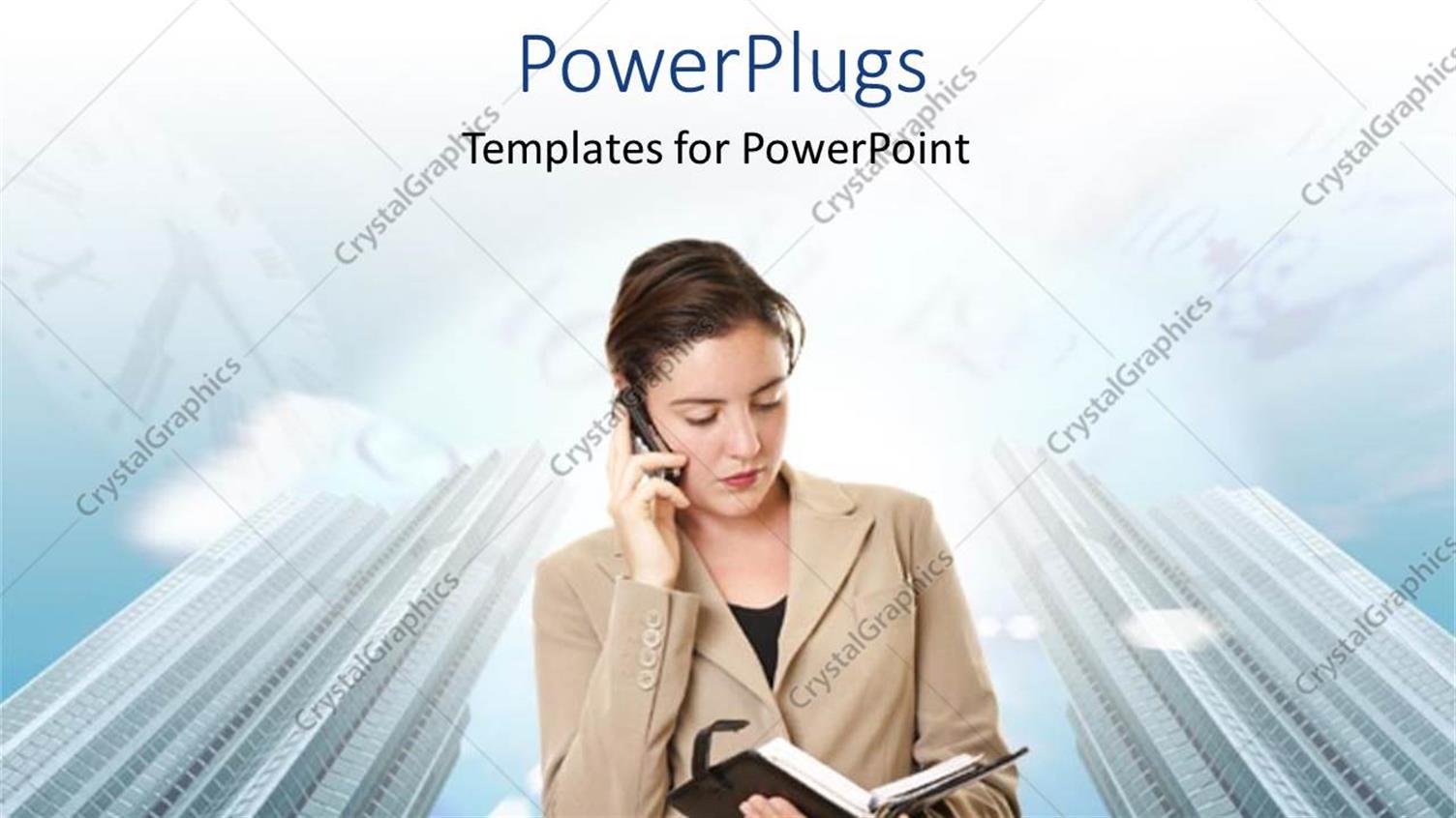 Featuring a Corporately Dressed Lady Holding a Book and Making  Call