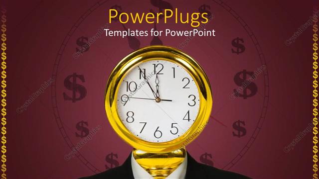  Presentation with golden - Corporately dressed man with a golden clock for a head