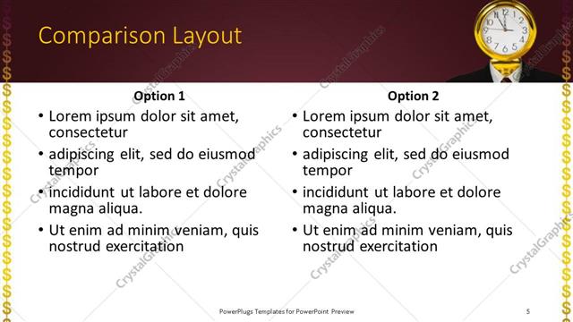 Comparison presentation slide layout