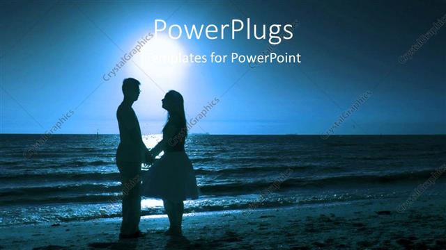  Presentation with eyes - Couple holding hands gazing into one another's eyes on beach at sunset