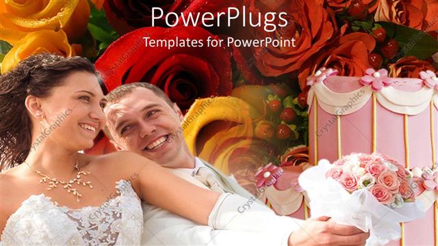  Presentation with wedding rings - Couple holding wedding bouquet with gold wedding rings and flowers