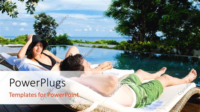  Presentation with relaxing - A couple relaxing on beach chairs beside a lake