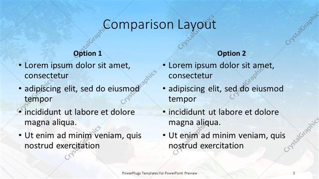 Comparison presentation slide layout