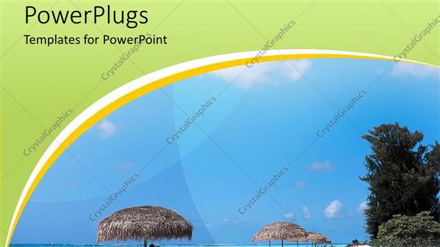  Presentation with holiday - Couple spending holiday at beach with blue sky and beach huts