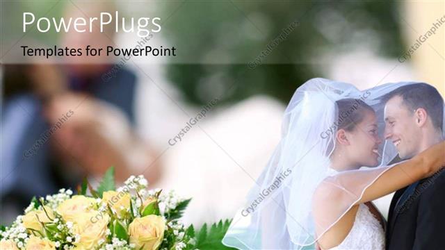  Presentation with bunch - A couple on their wedding day with  bunch of flowers