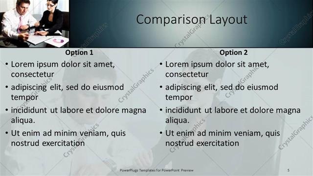 Comparison presentation slide layout