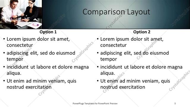 Comparison presentation slide layout