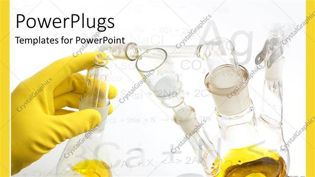  Presentation with different - A covered hand with a number of different chemicals