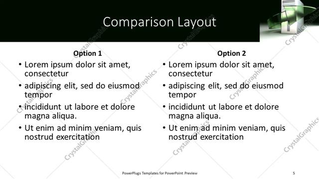 Comparison presentation slide layout