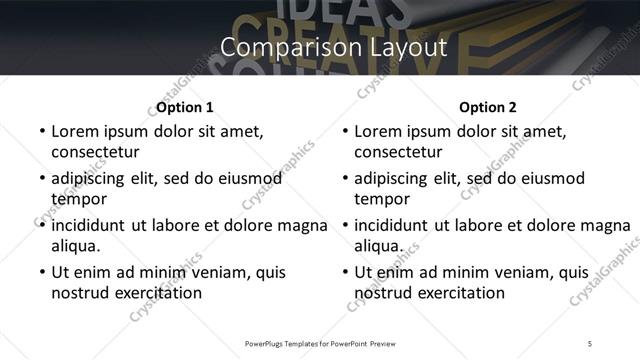 Comparison presentation slide layout