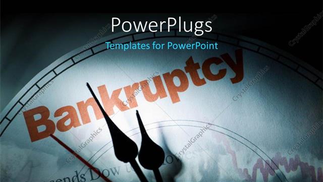  Presentation with crisis - Crisis depiction with downward chart and clock face at bankruptcy